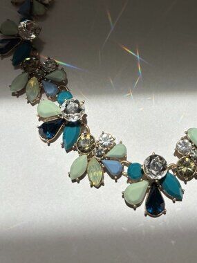 J.Crew Factory Blue Crystal Statement Necklace | Mint Teal Rhinestone Bib Neckla